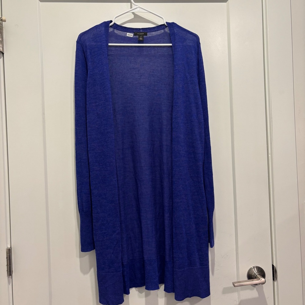 Halogen Royal Blue Linen Blend Open Front Longline Cardigan Duster XX7502 Mens M